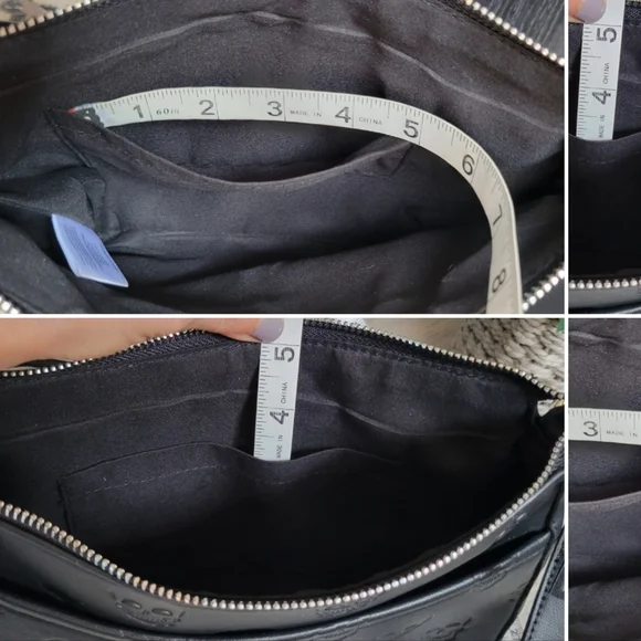 Mad Engine Monogram Skull Embossed Black Shoulder Zippered Bag, 19" - Picture 11 of 16